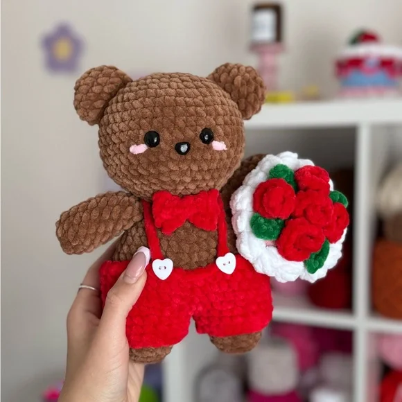 Handmade Crochet Valentine’s Teddy Bear plushie - Picture 1 of 3
